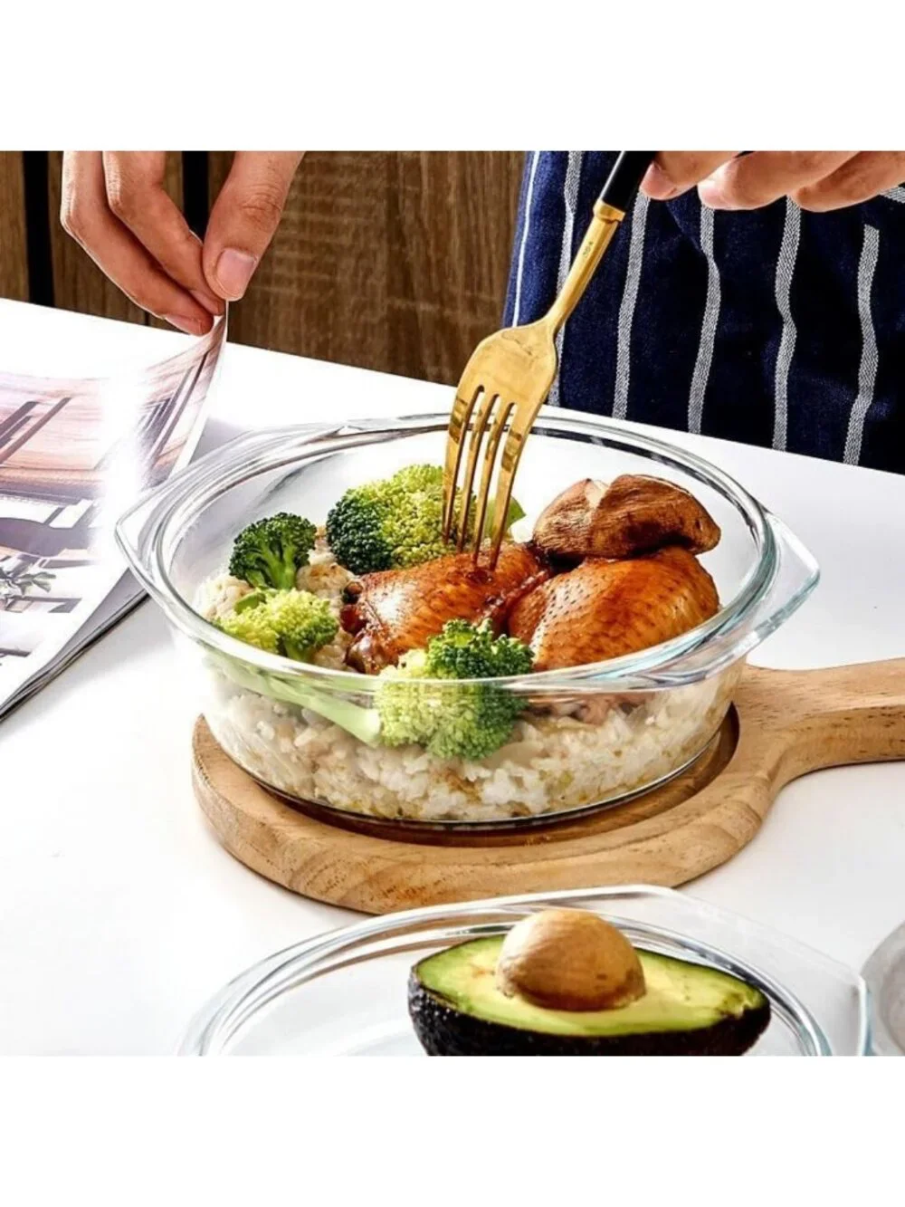 Mini 1-QT Round Glass Casserole Dish with Lid - Tempered Clear Bowl for Baking